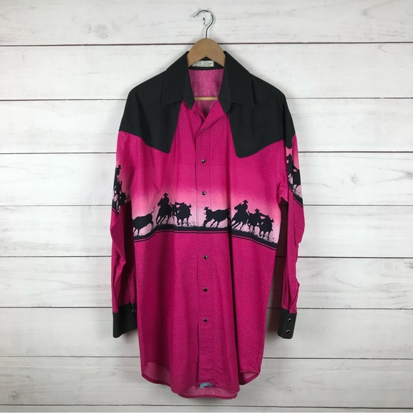 Vintage Shirts Vintage Cowboy Print Pearl Snap Western Shirt Poshmark